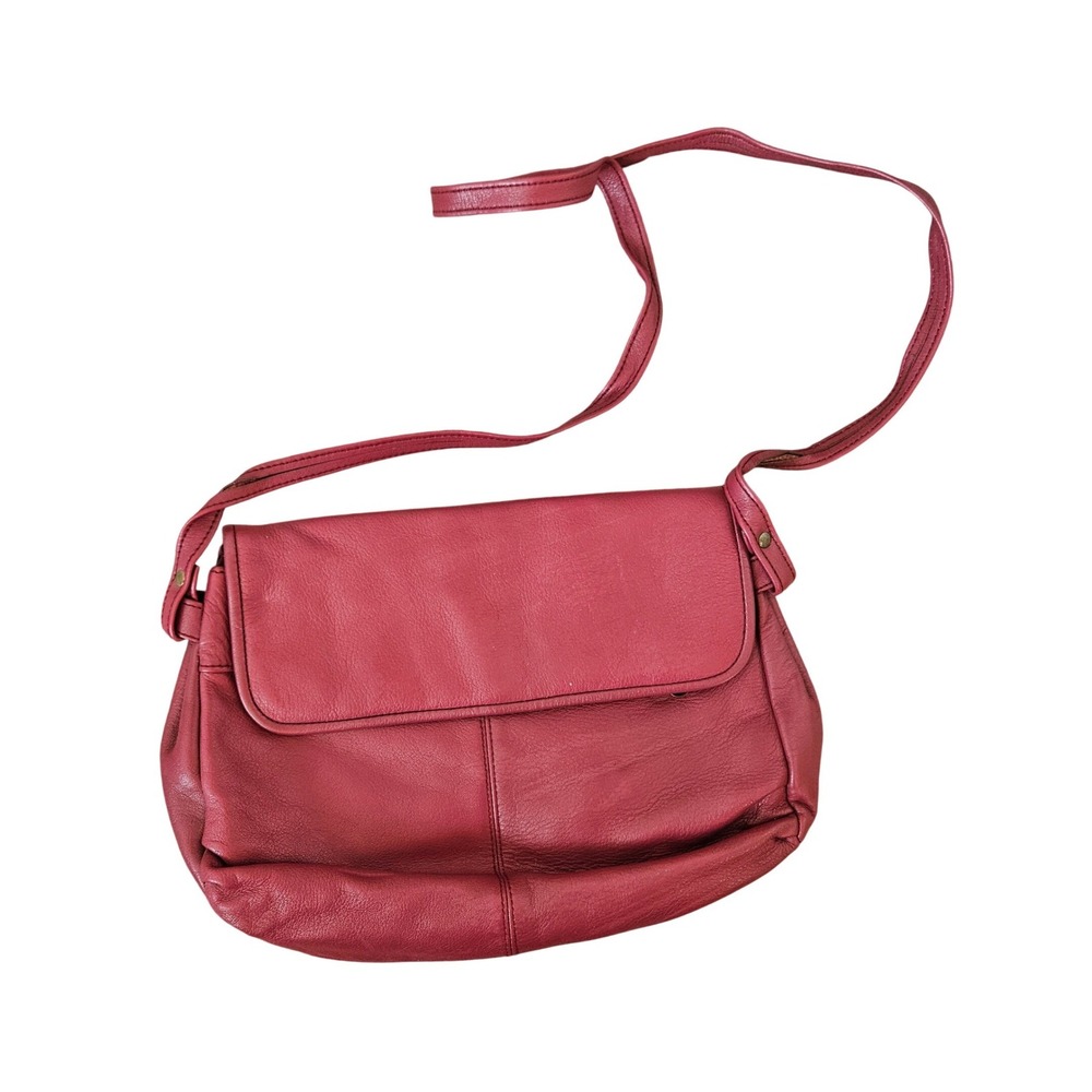 Genuine Leather Crossbody Shoulder Bag Purse Burgundy Red Flap Snap Closure‎